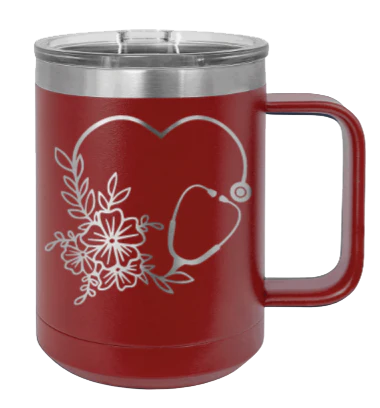 Heart Flowers Stethoscope - 15oz Mug Laser Engraved - Image 8