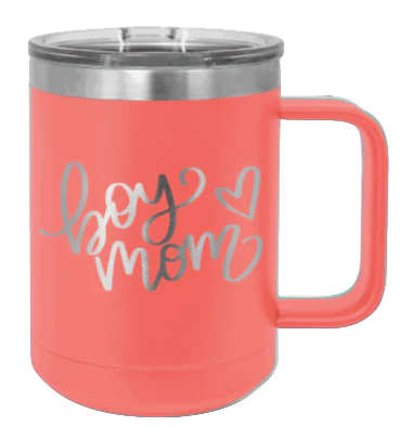 Boy Mom with Heart - 15oz Mug Laser Engraved - Image 3