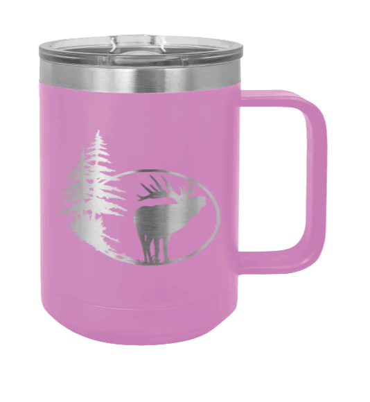 Elk In Trees - 15oz Mug Laser Engraved - Image 7