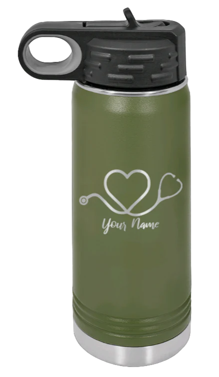 Heart Stethoscope with Name - 20oz Water Bottle Laser Engraved - Image 10
