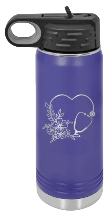 Heart Flowers Stethoscope - 20oz Water Bottle Laser Engraved - Image 13
