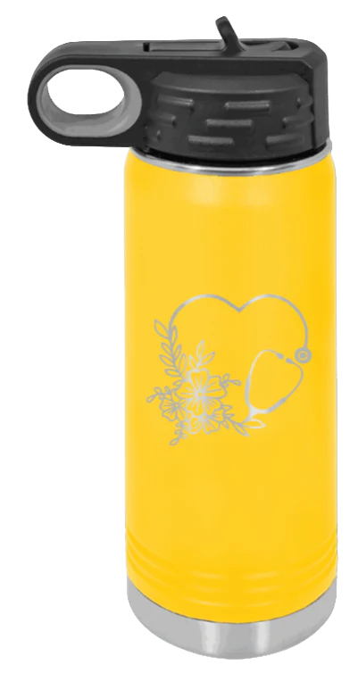 Heart Flowers Stethoscope - 20oz Water Bottle Laser Engraved - Image 17