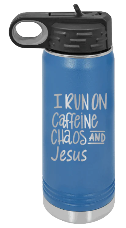 Caffeine Chaos and Jesus - 20oz Water Bottle Laser Engraved - Image 2