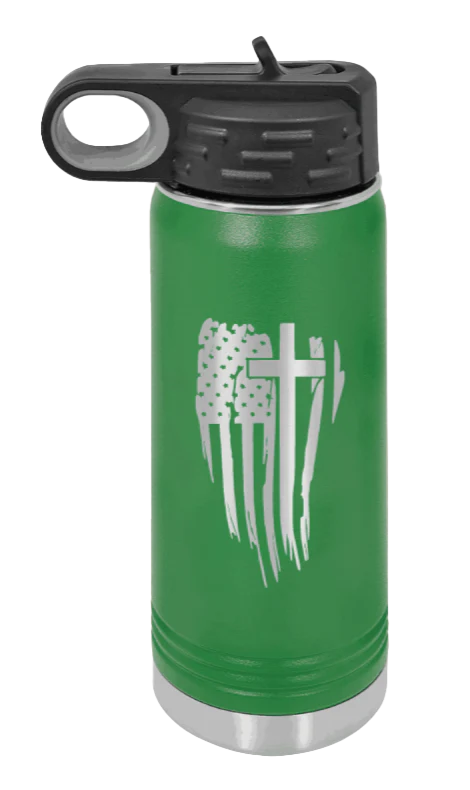 Cross Flag - 20oz Water Bottle Laser Engraved - Image 5