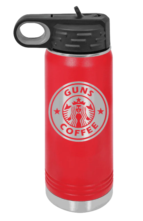 Guns and Coffee - 20oz Water Bottle Laser Engraved - Image 14