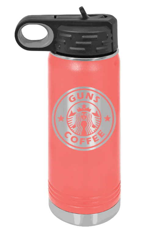 Guns and Coffee - 20oz Water Bottle Laser Engraved - Image 3