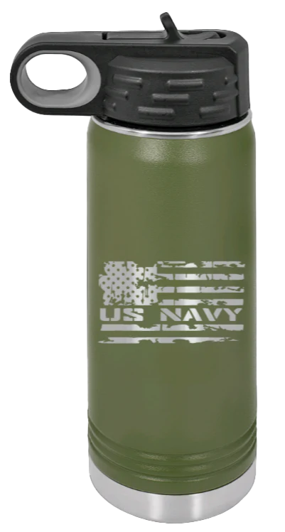 Navy  Flag - 20oz Water Bottle Laser Engraved - Image 10