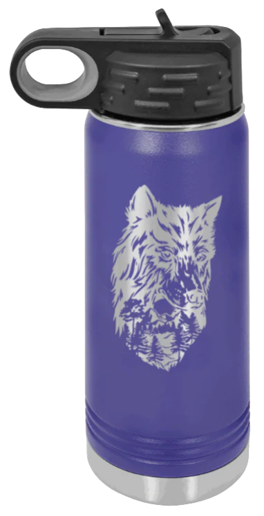 Wolf With Trees - 20oz Water Bottle Laser Engraved - Image 13