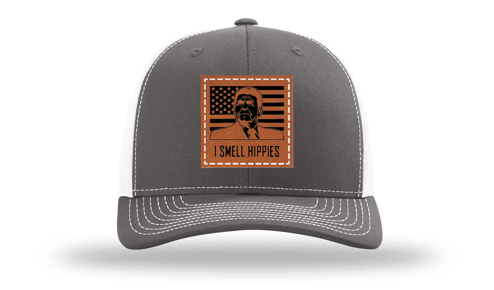 I Smell Hippies Leather Patch Richardson 112 Hat - Image 16