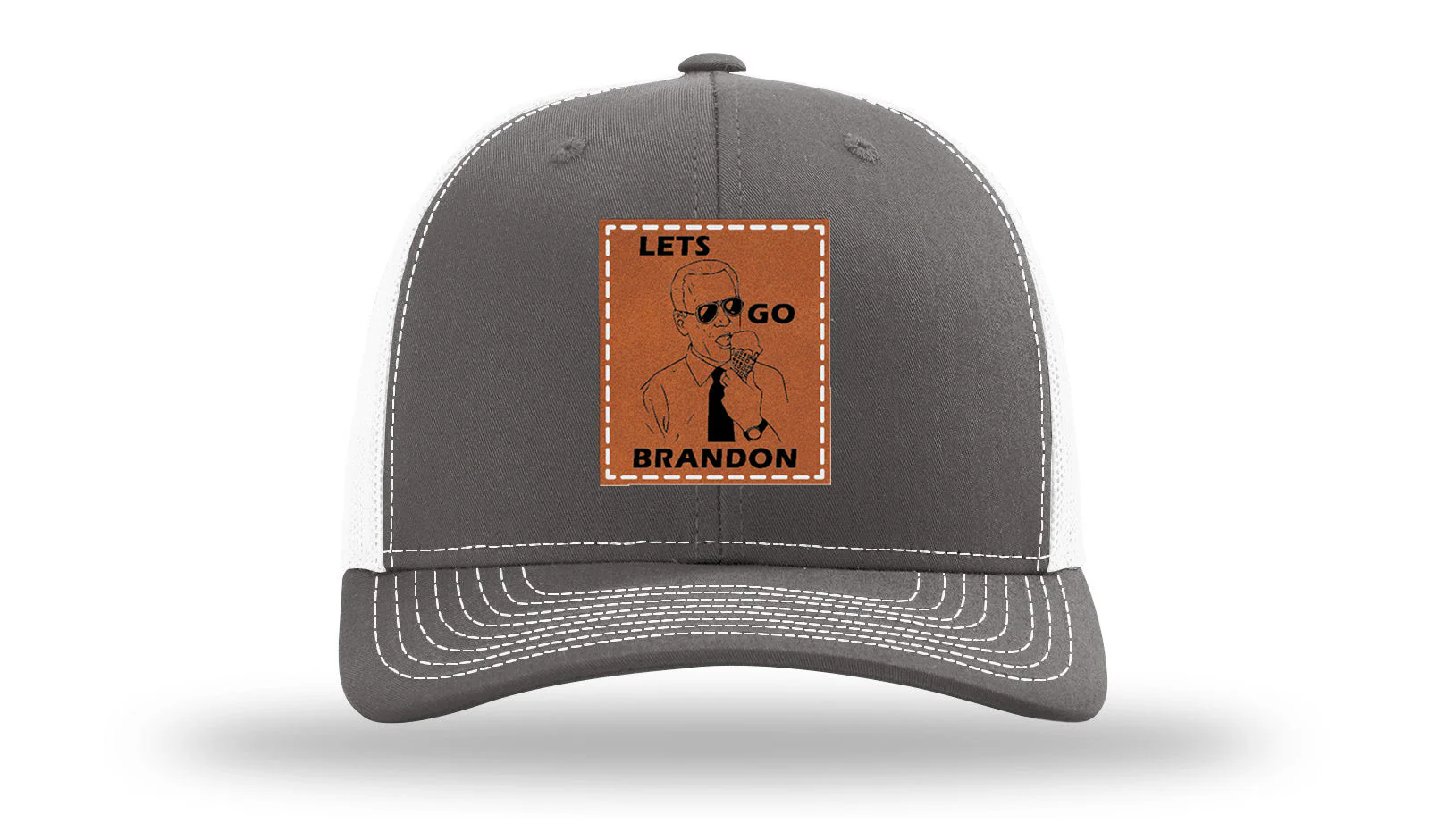 Let's Go Brandon Ice Cream Leather Patch Richardson 112 Hat - Image 19