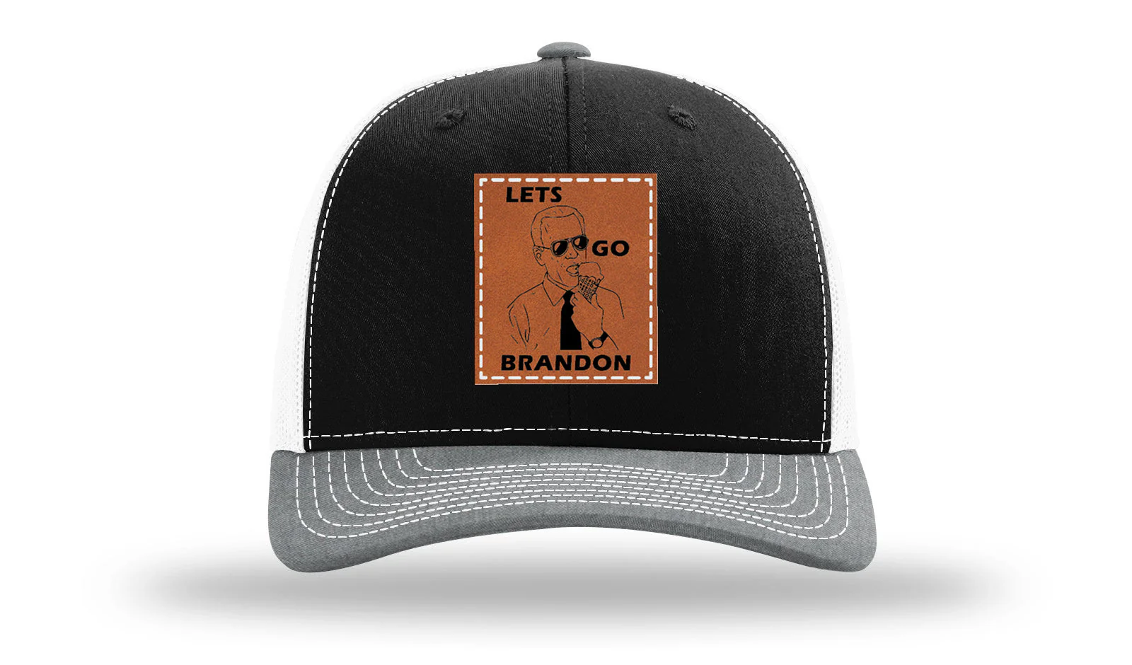 Let's Go Brandon Ice Cream Leather Patch Richardson 112 Hat - Image 33