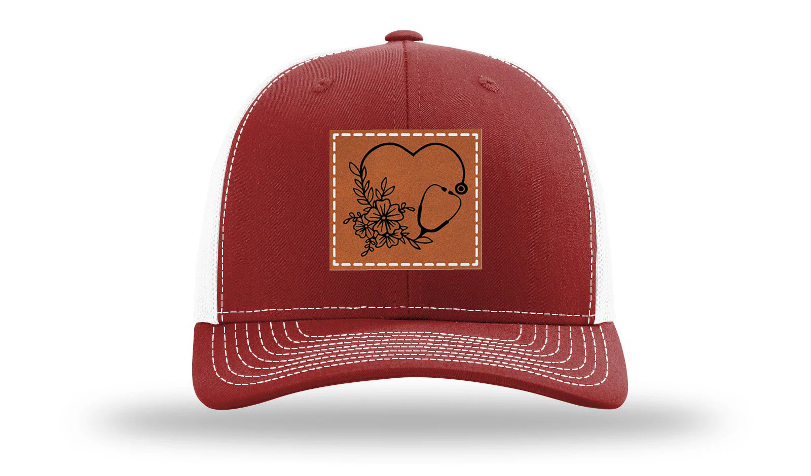 Heart Flowers Stethoscope Leather Patch Richardson 112 Hat - Image 9