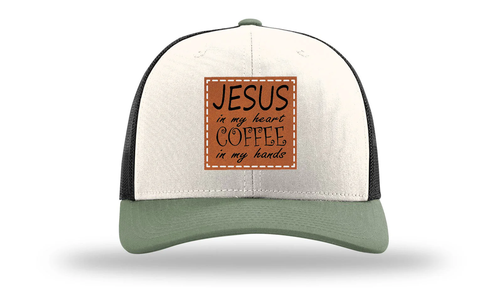 Jessus in My Heart Leather Patch Richardson 112 Hat - Image 35