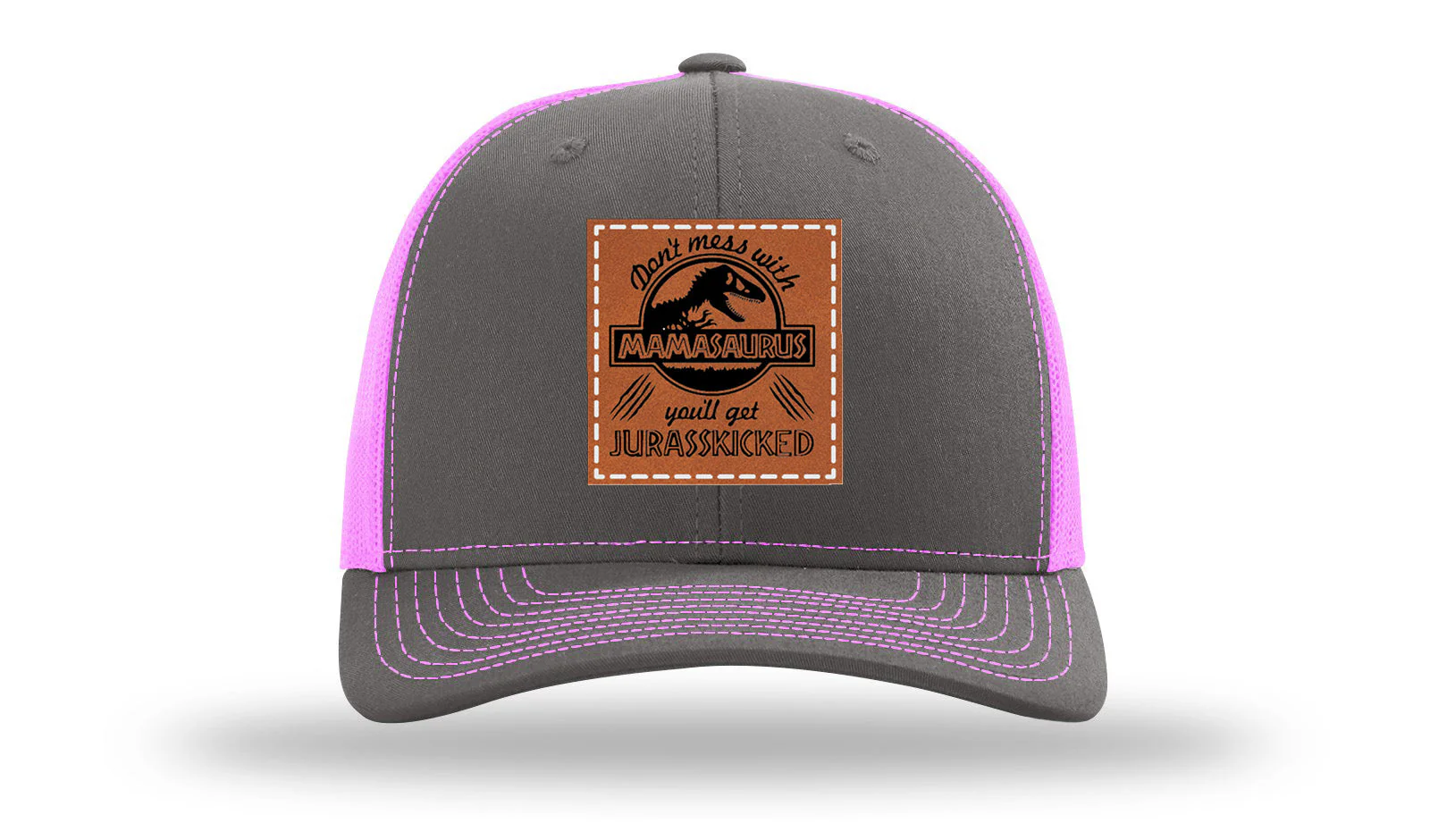 Don't Mess With Mamasaurus Leather Patch Richardson 112 Hat - Image 15