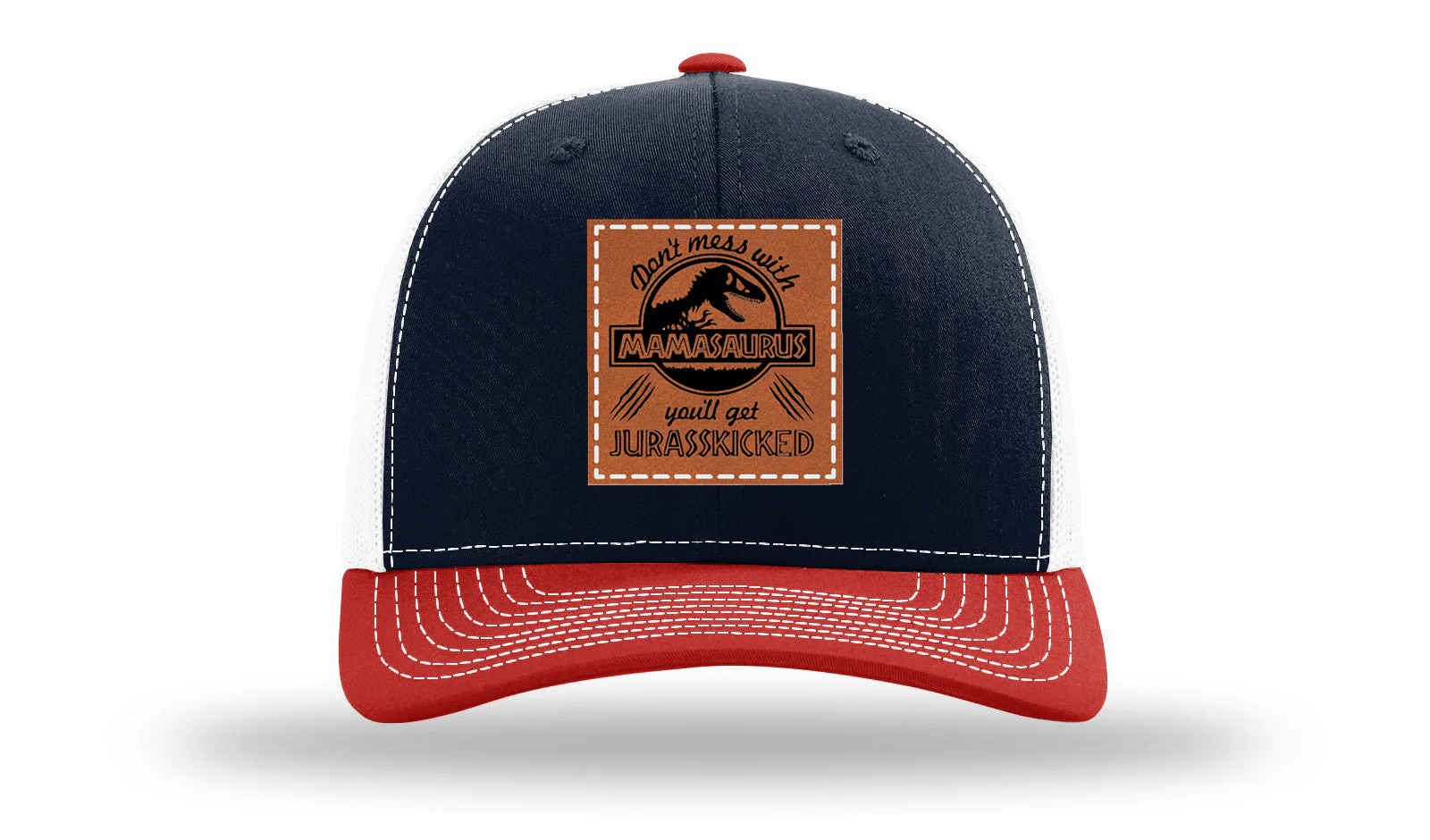 Don't Mess With Mamasaurus Leather Patch Richardson 112 Hat - Image 40