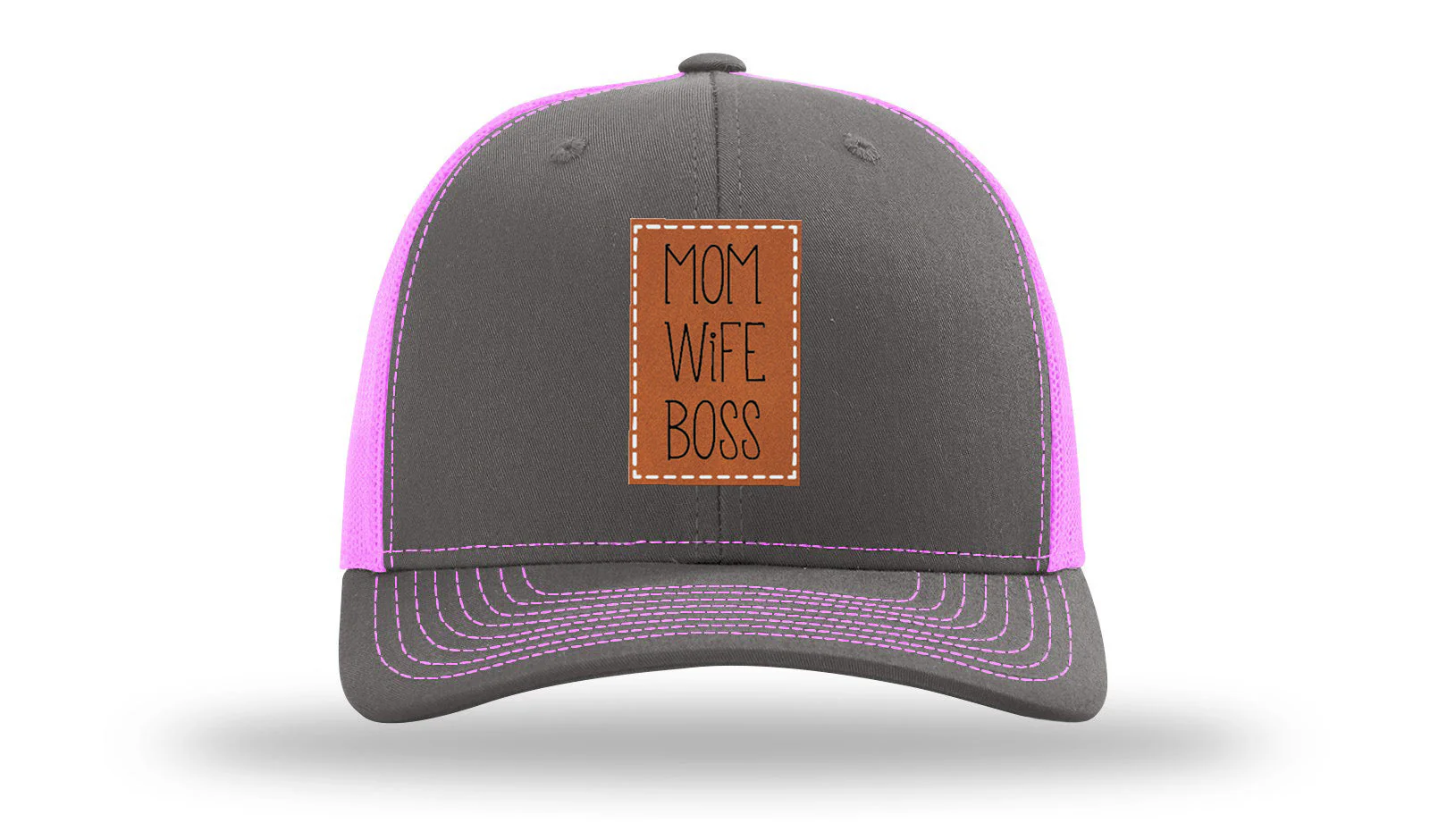 Mom Wife Boss Leather Patch Richardson 112 Hat - Image 15