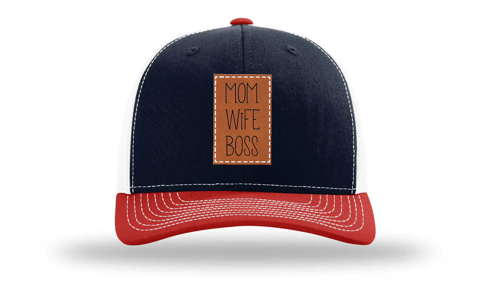 Mom Wife Boss Leather Patch Richardson 112 Hat - Image 40