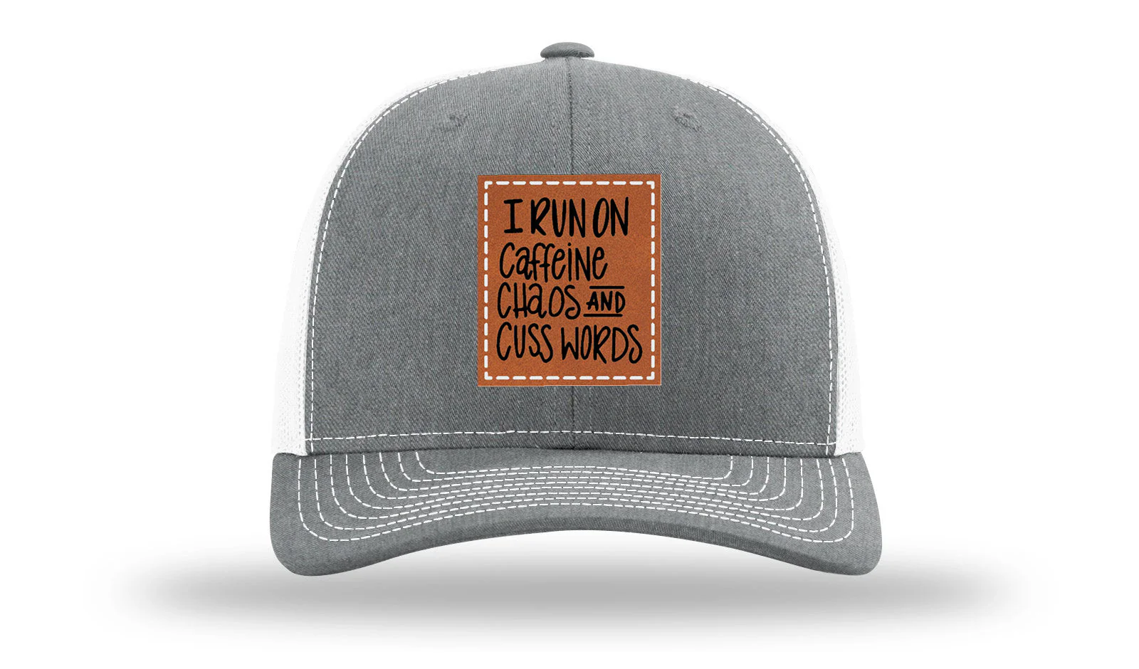 I Run On Caffeine Chaos and Cuss Words Leather Patch Richardson 112 Hat - Image 21