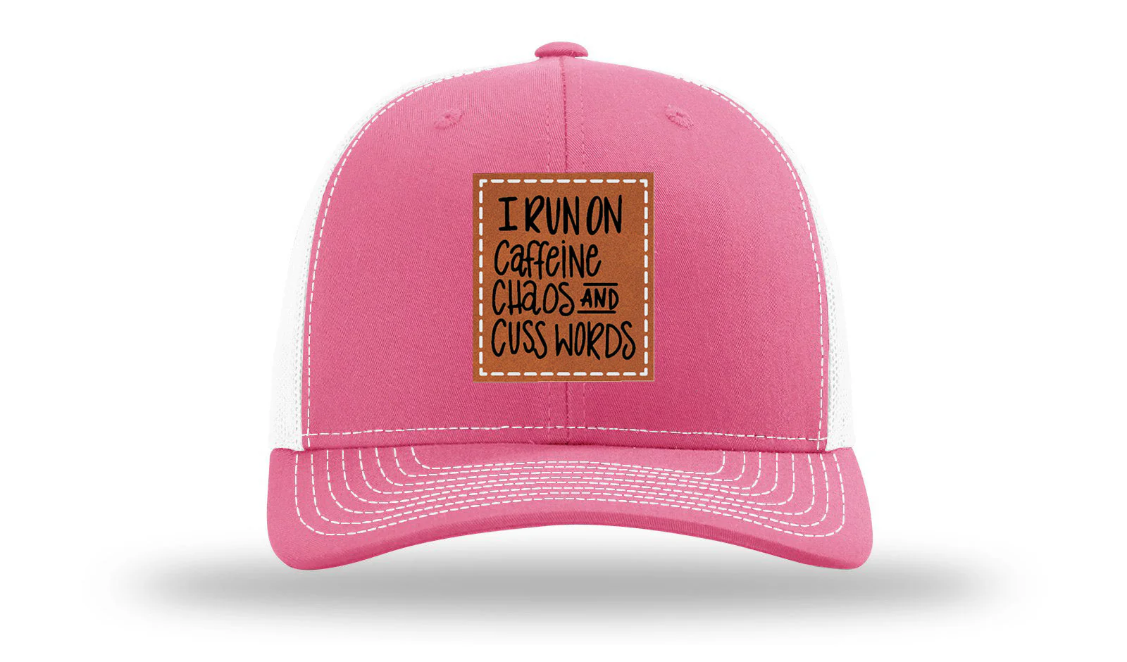 I Run On Caffeine Chaos and Cuss Words Leather Patch Richardson 112 Hat - Image 23