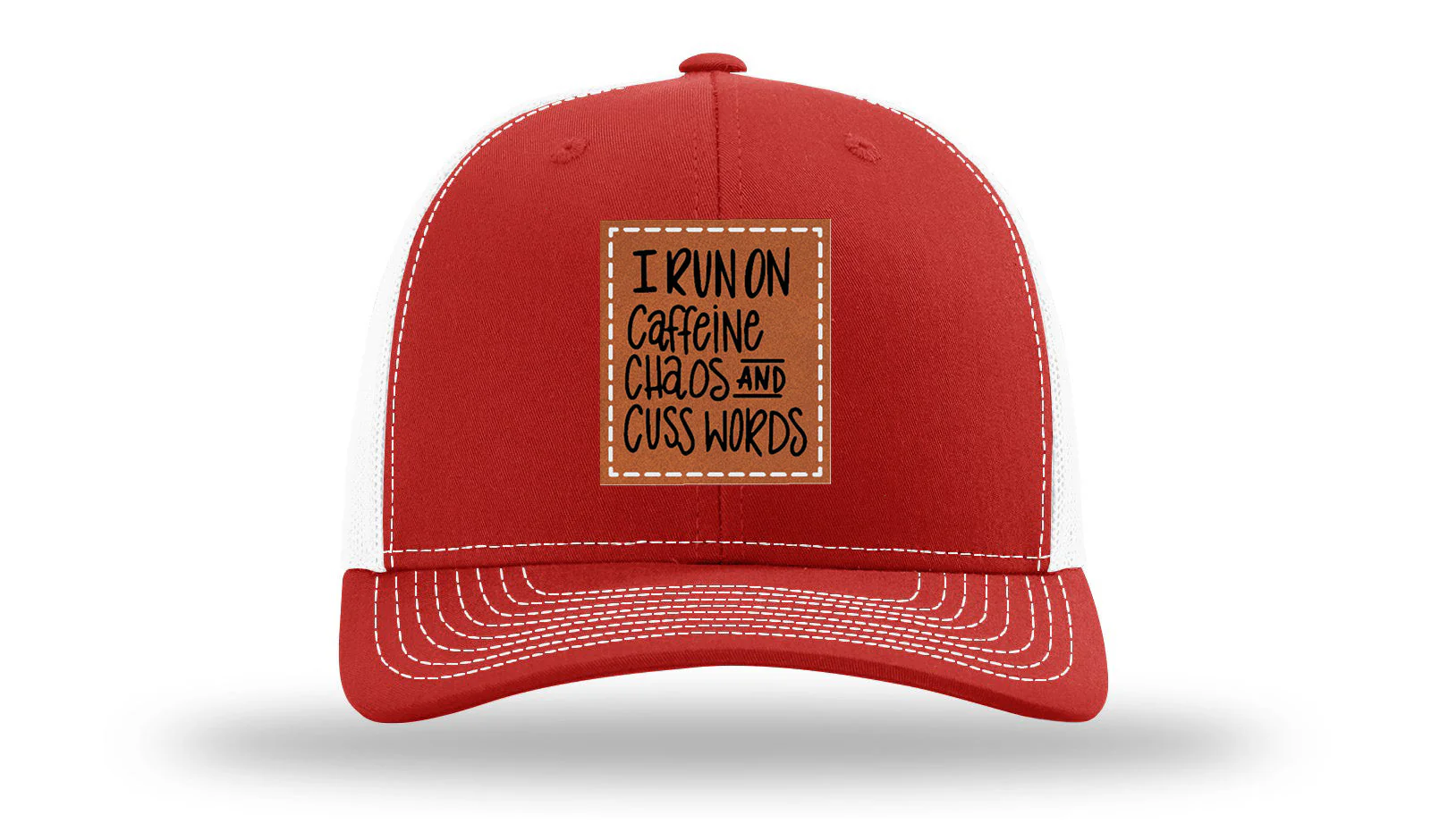I Run On Caffeine Chaos and Cuss Words Leather Patch Richardson 112 Hat - Image 31
