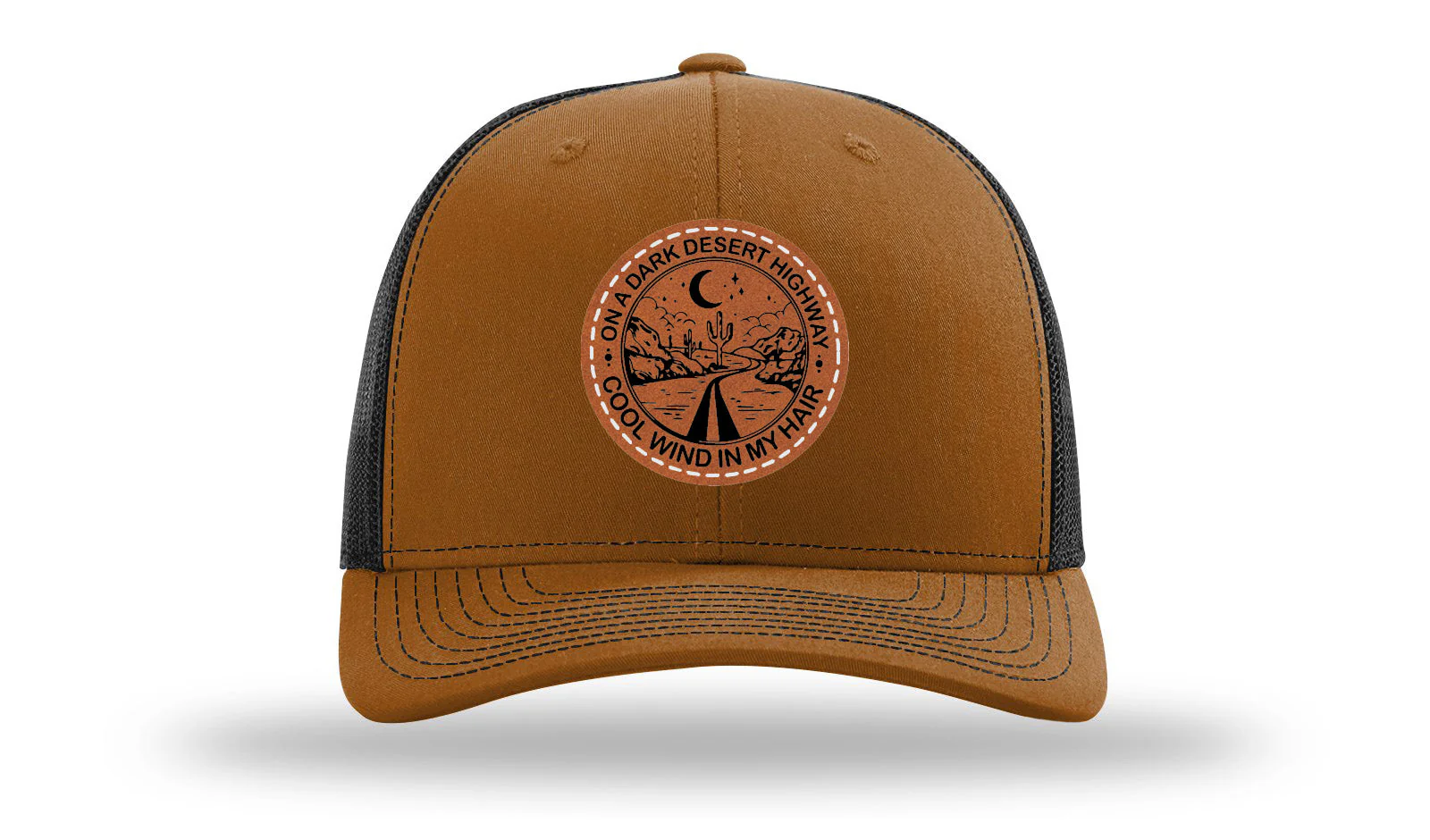 On A Dark Desert Highway Leather Patch Richardson 112 Hat - Image 10