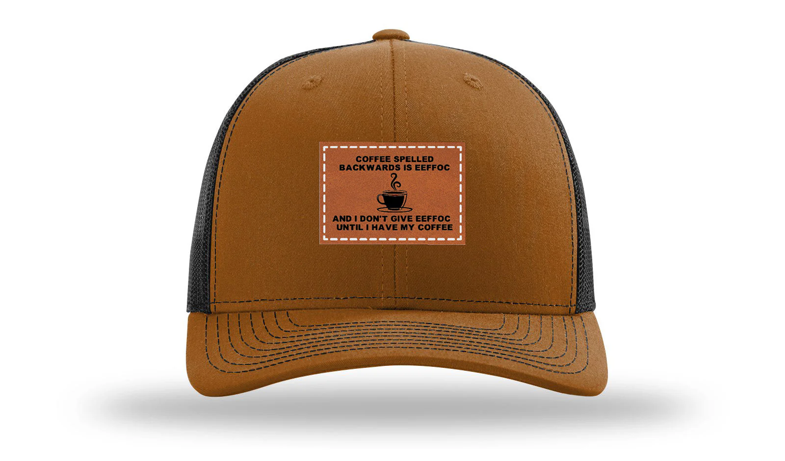 Coffee Spelled Backwards Leather Patch Richardson 112 Hat - Image 10