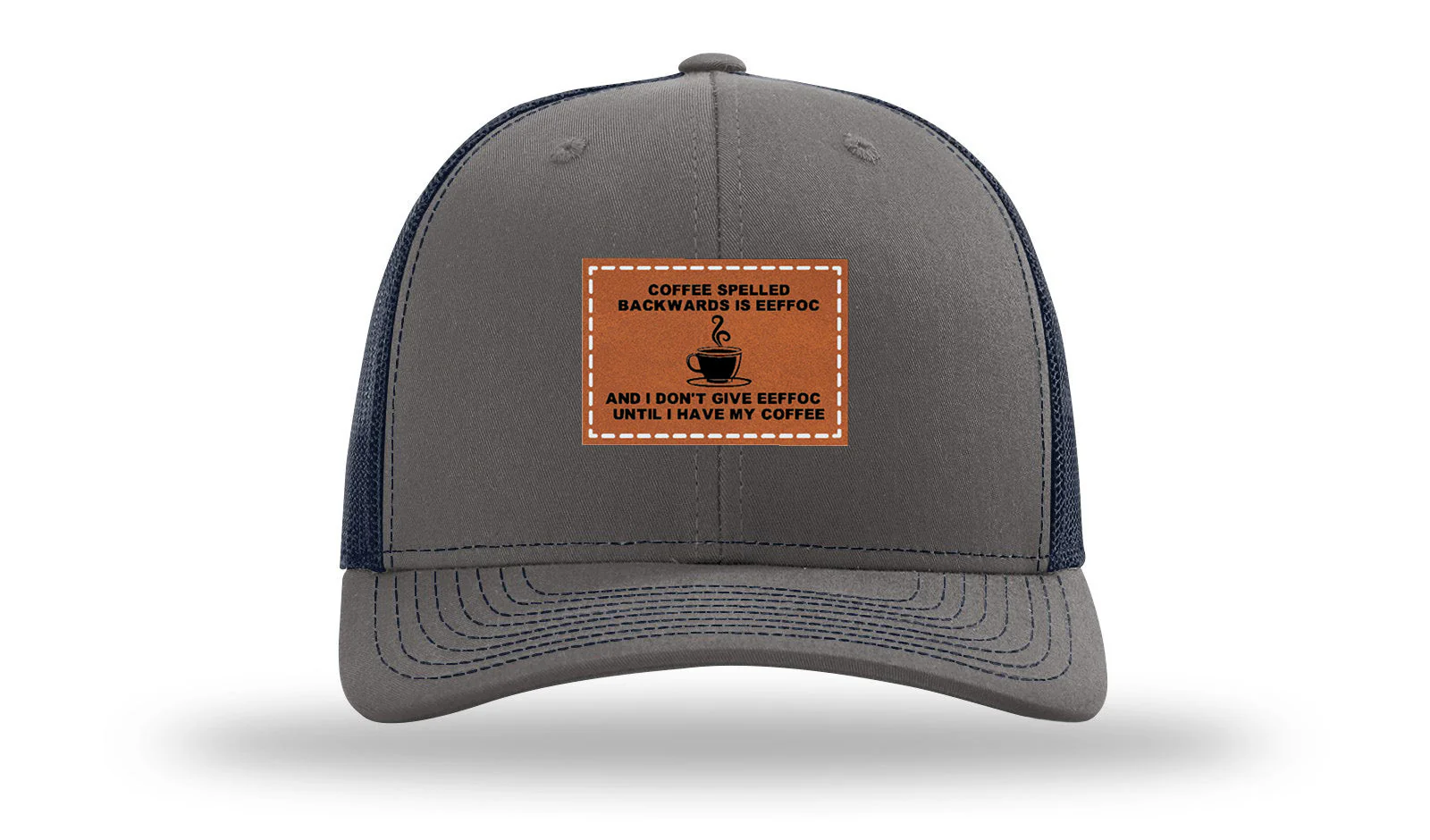 Coffee Spelled Backwards Leather Patch Richardson 112 Hat - Image 13