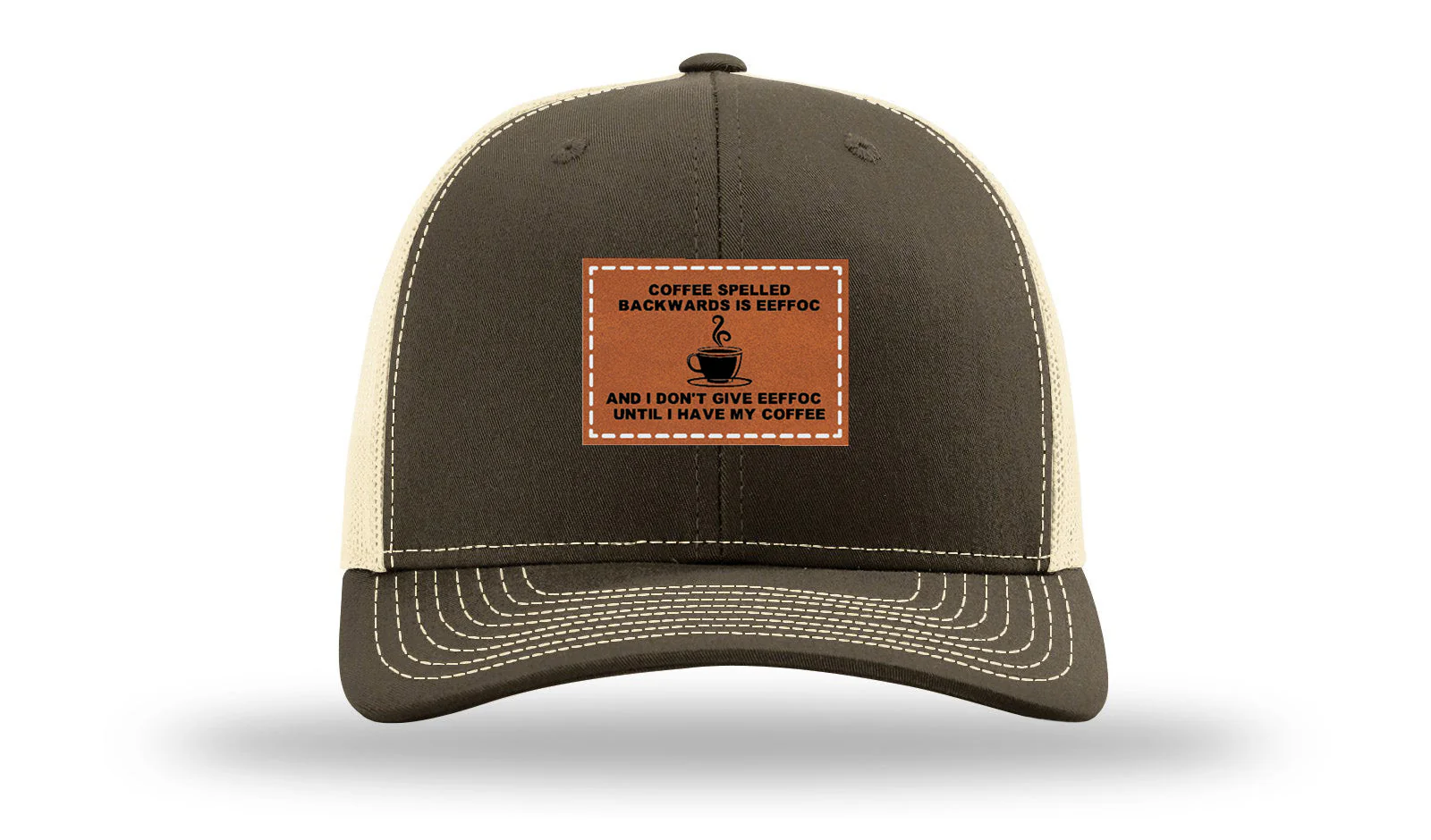 Coffee Spelled Backwards Leather Patch Richardson 112 Hat - Image 17