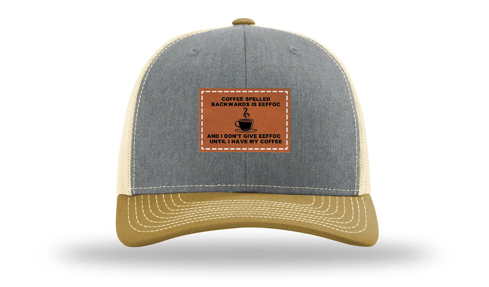 Coffee Spelled Backwards Leather Patch Richardson 112 Hat - Image 37