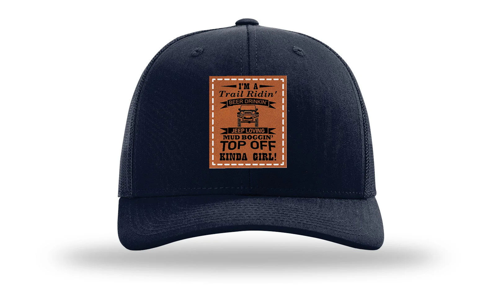 Trail Riding Jeep Girl Leather Patch Richardson 112 Hat - Image 4