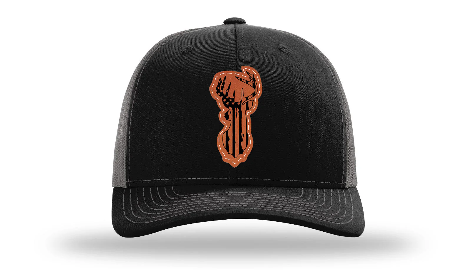 Distressed Flag Deer Leather Patch Richardson 112 Hat - Image 6