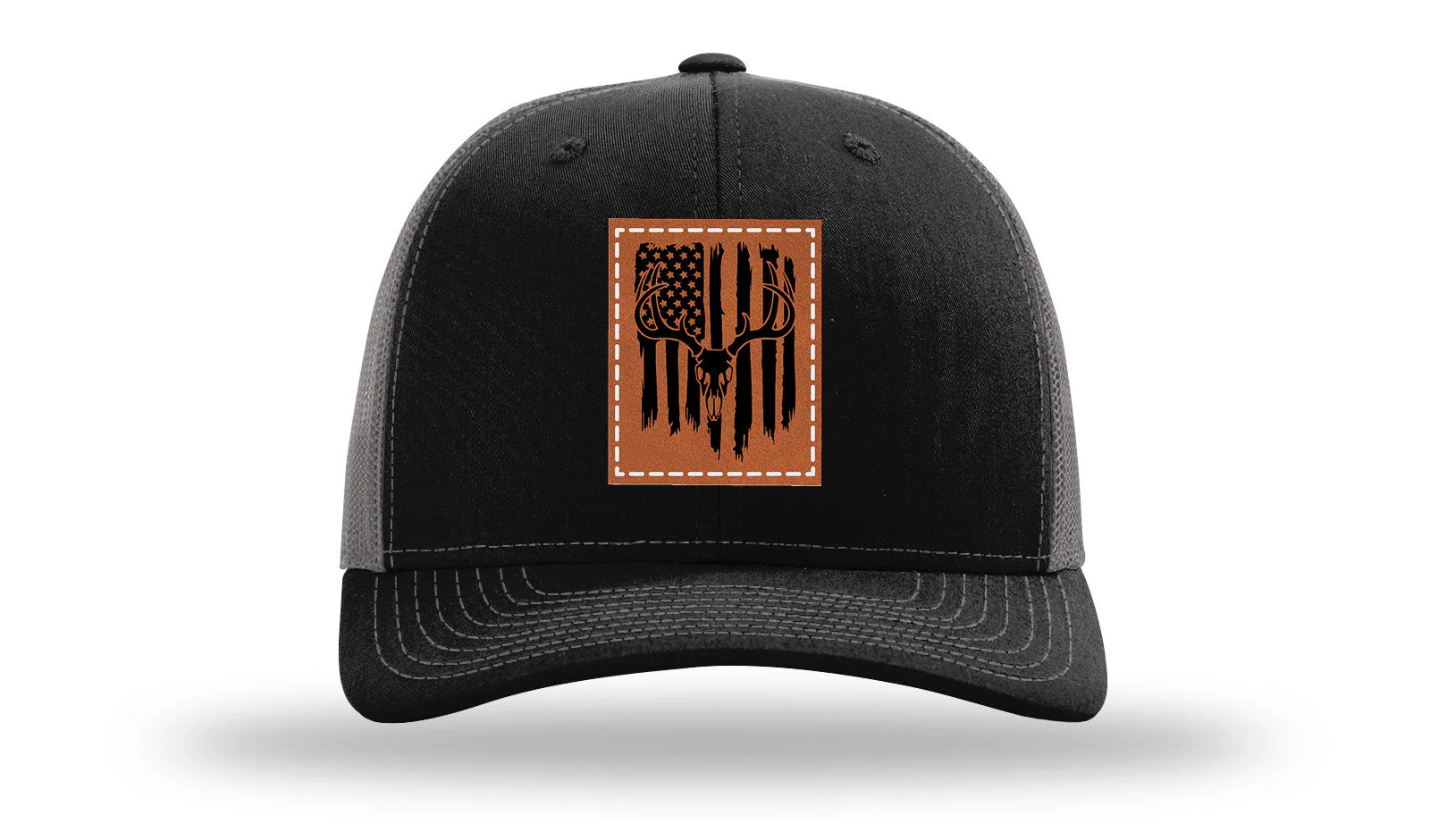 Deer Skull Flag Leather Patch Richardson 112 Hat - Image 6