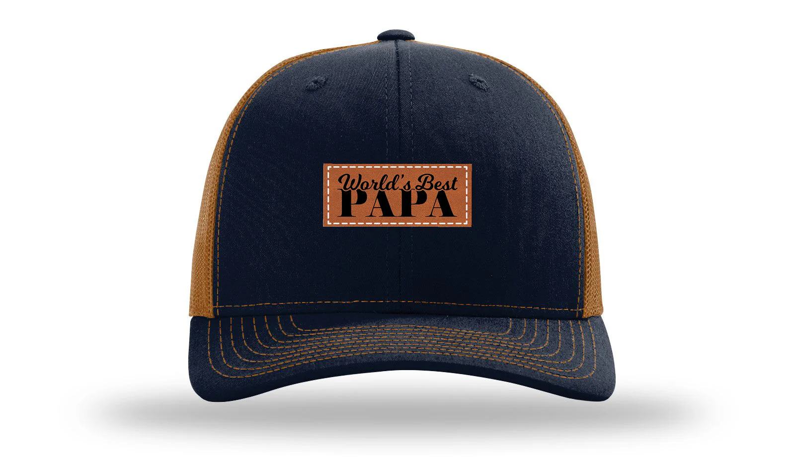 World's Best Papa Leather Patch Richardson 112 Hat - Image 26