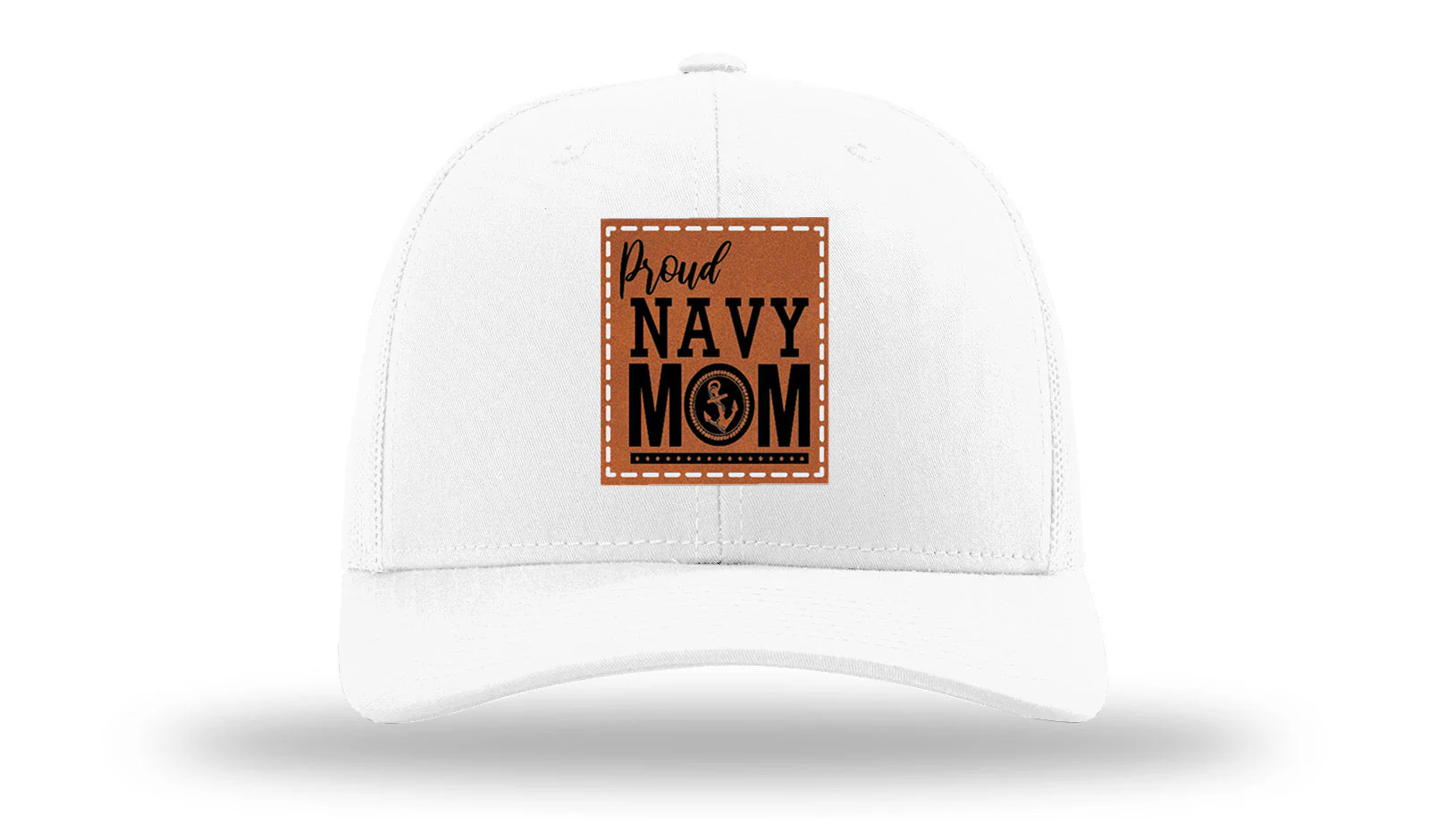 Proud Navy Mom Leather Patch Richardson 112 Hat - Image 5