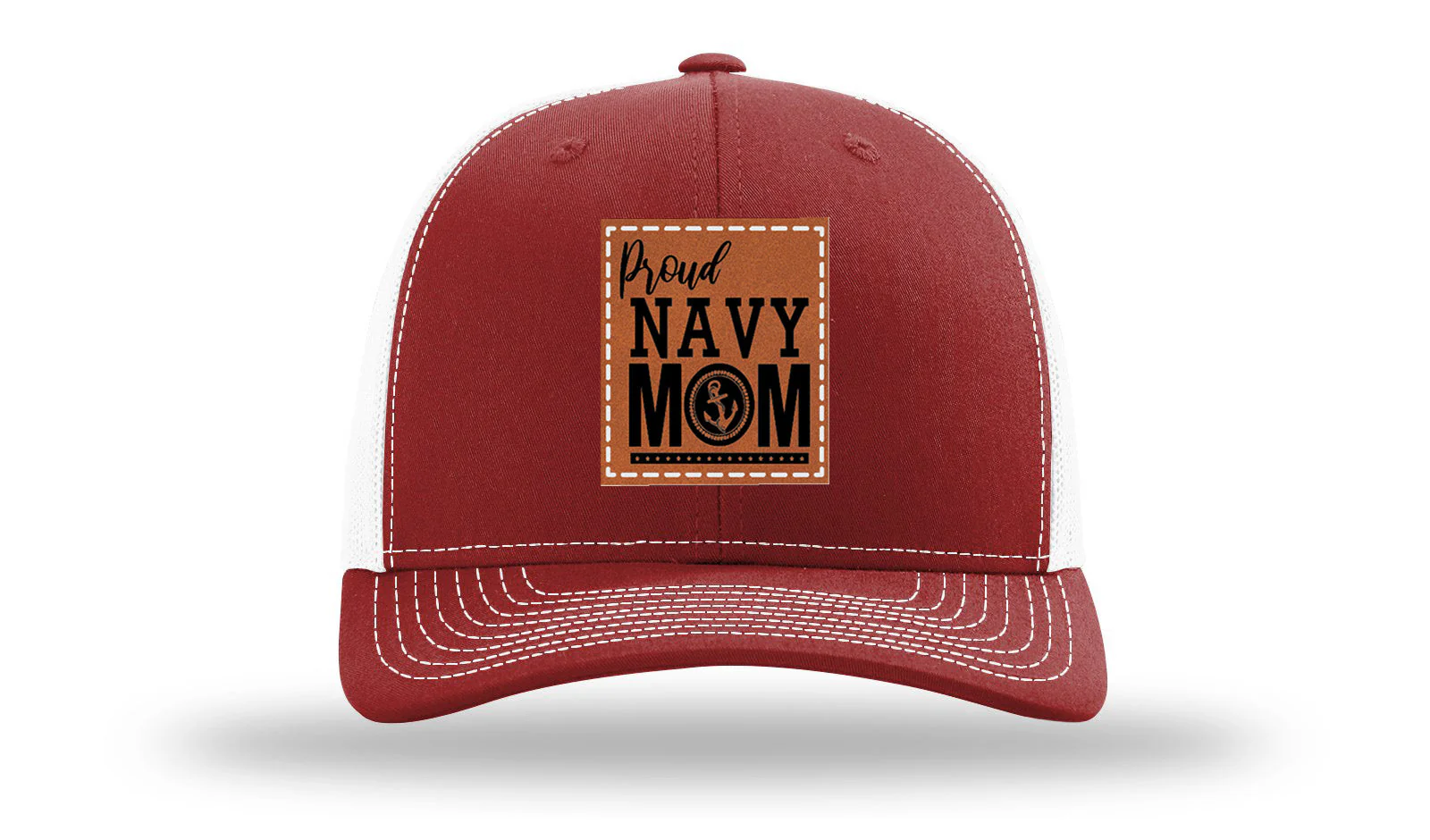 Proud Navy Mom Leather Patch Richardson 112 Hat - Image 9