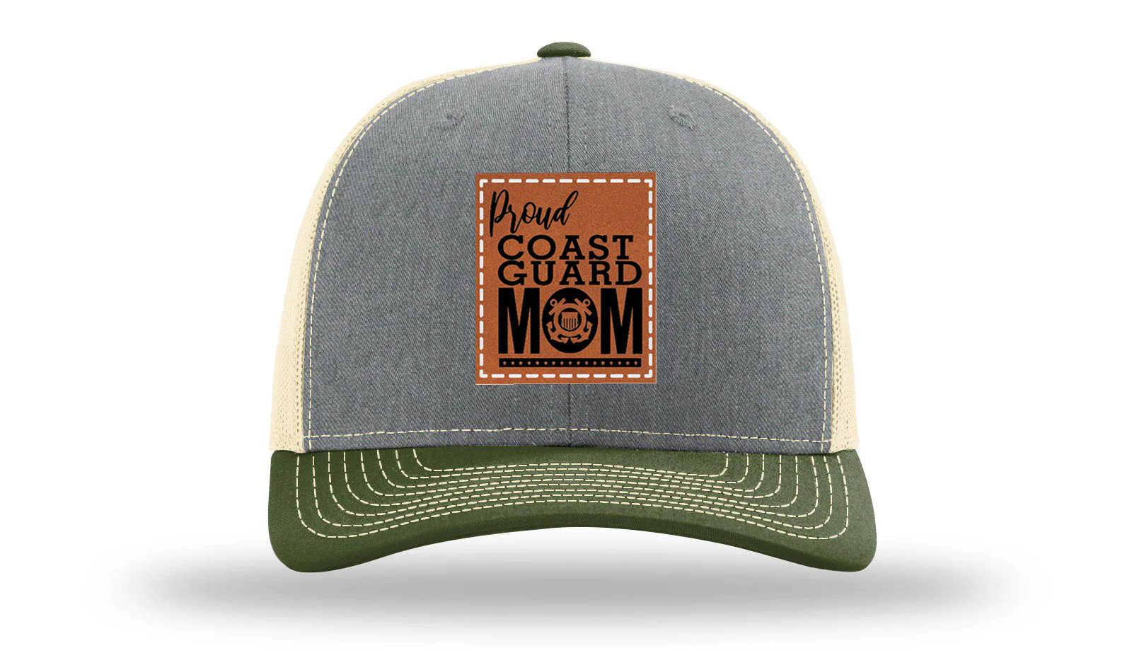 Proud Coast Guard Mom Leather Patch Richardson 112 Hat - Image 38