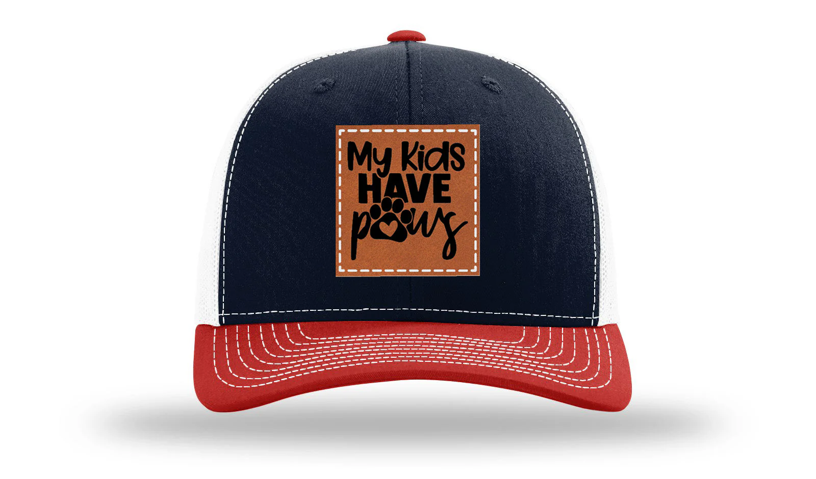 My Kids Have Paws Leather Patch Richardson 112 Hat - Image 36