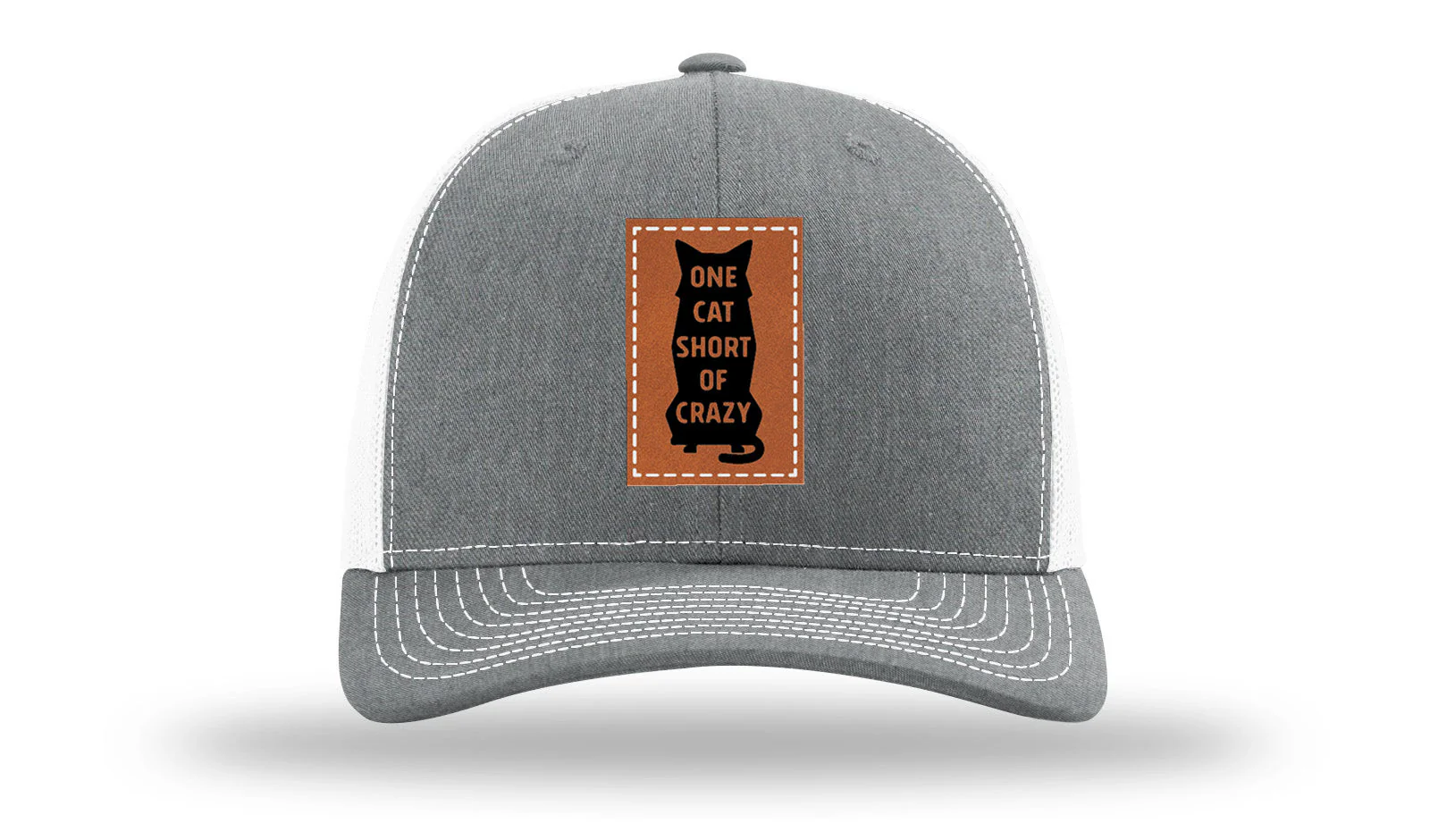 One Cat Short Of Crazy Leather Patch Richardson 112 Hat - Image 20