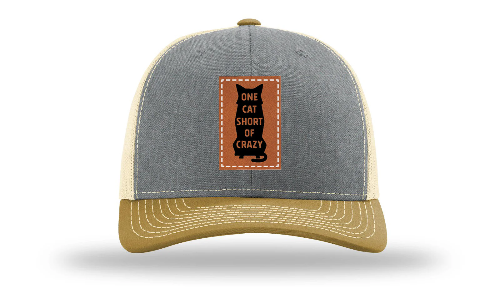 One Cat Short Of Crazy Leather Patch Richardson 112 Hat - Image 33