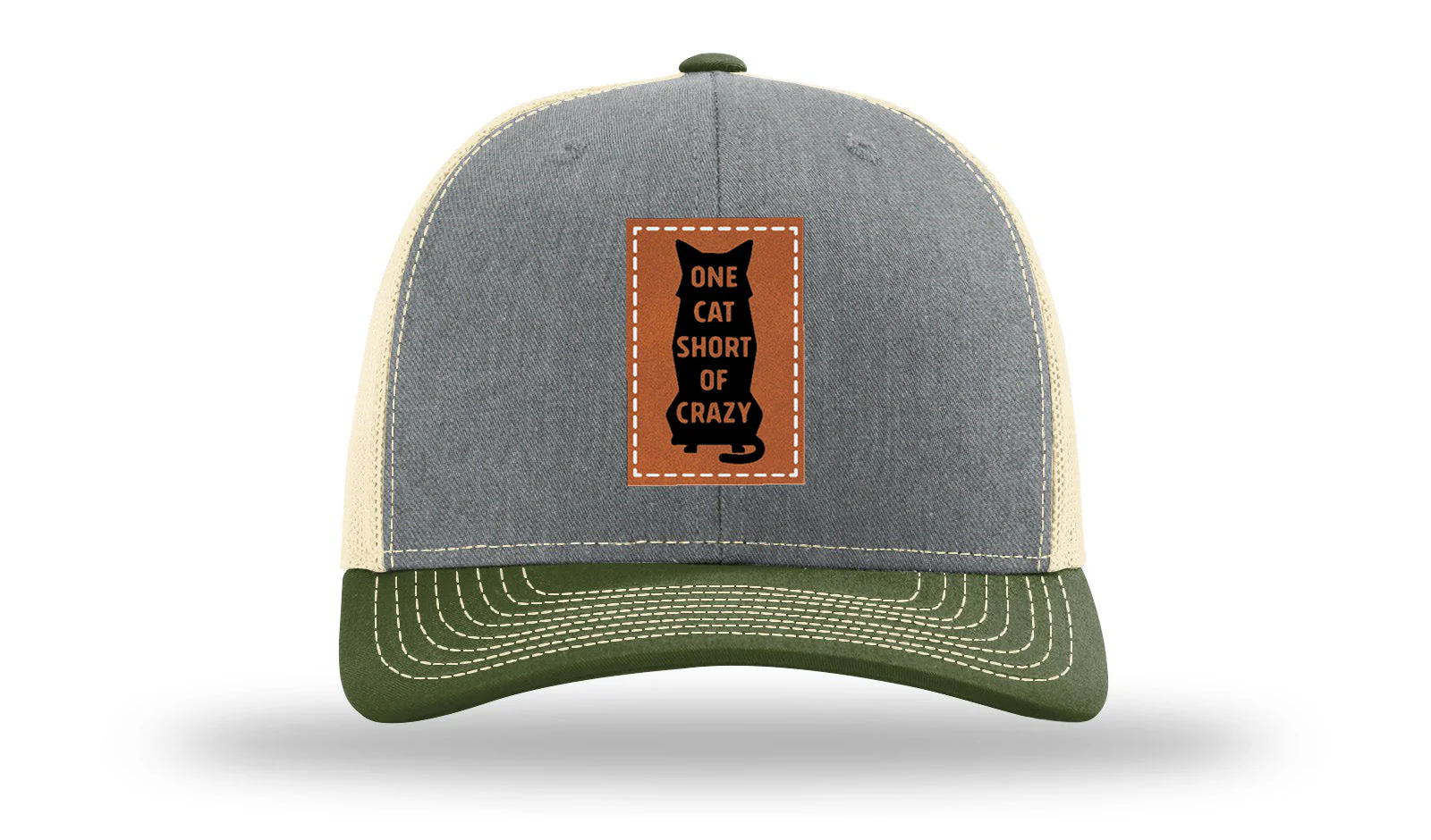 One Cat Short Of Crazy Leather Patch Richardson 112 Hat - Image 34