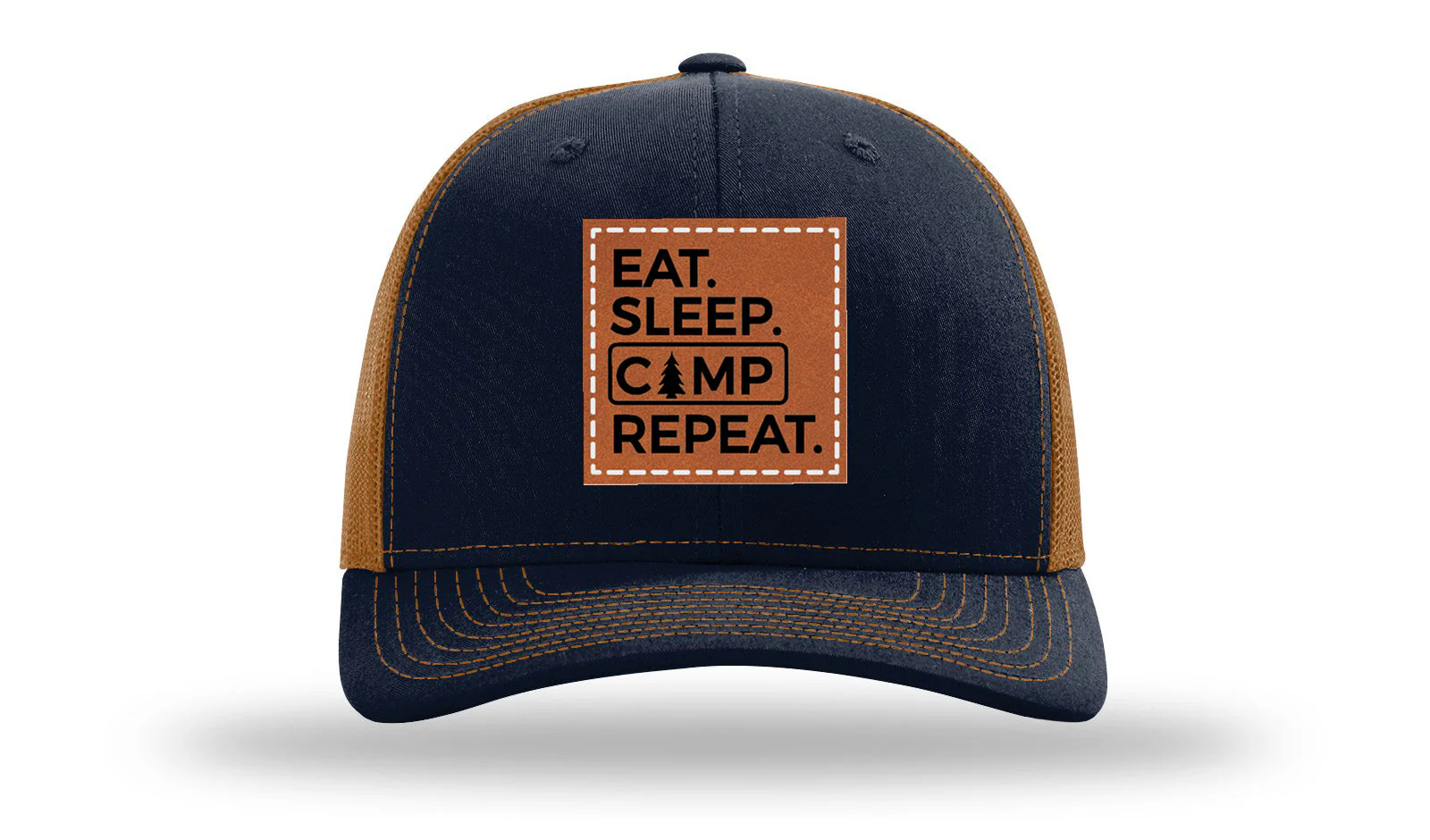 Eat Sleep Camp Repeat Leather Patch Richardson 112 Hat - Image 26