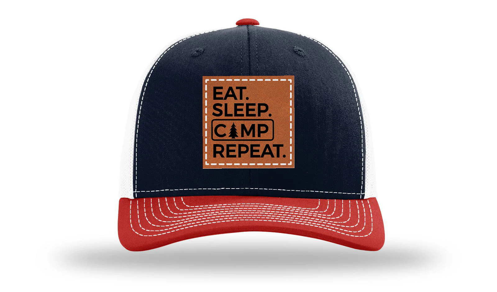 Eat Sleep Camp Repeat Leather Patch Richardson 112 Hat - Image 40