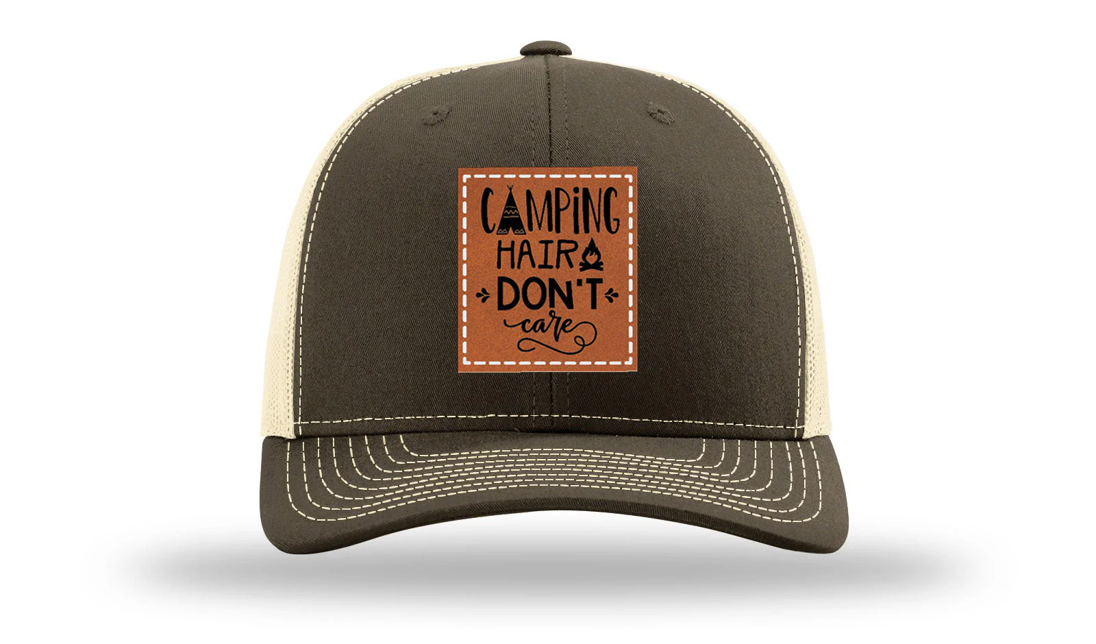 Camping Hair Don't CareLeather Patch Richardson 112 Hat - Image 17