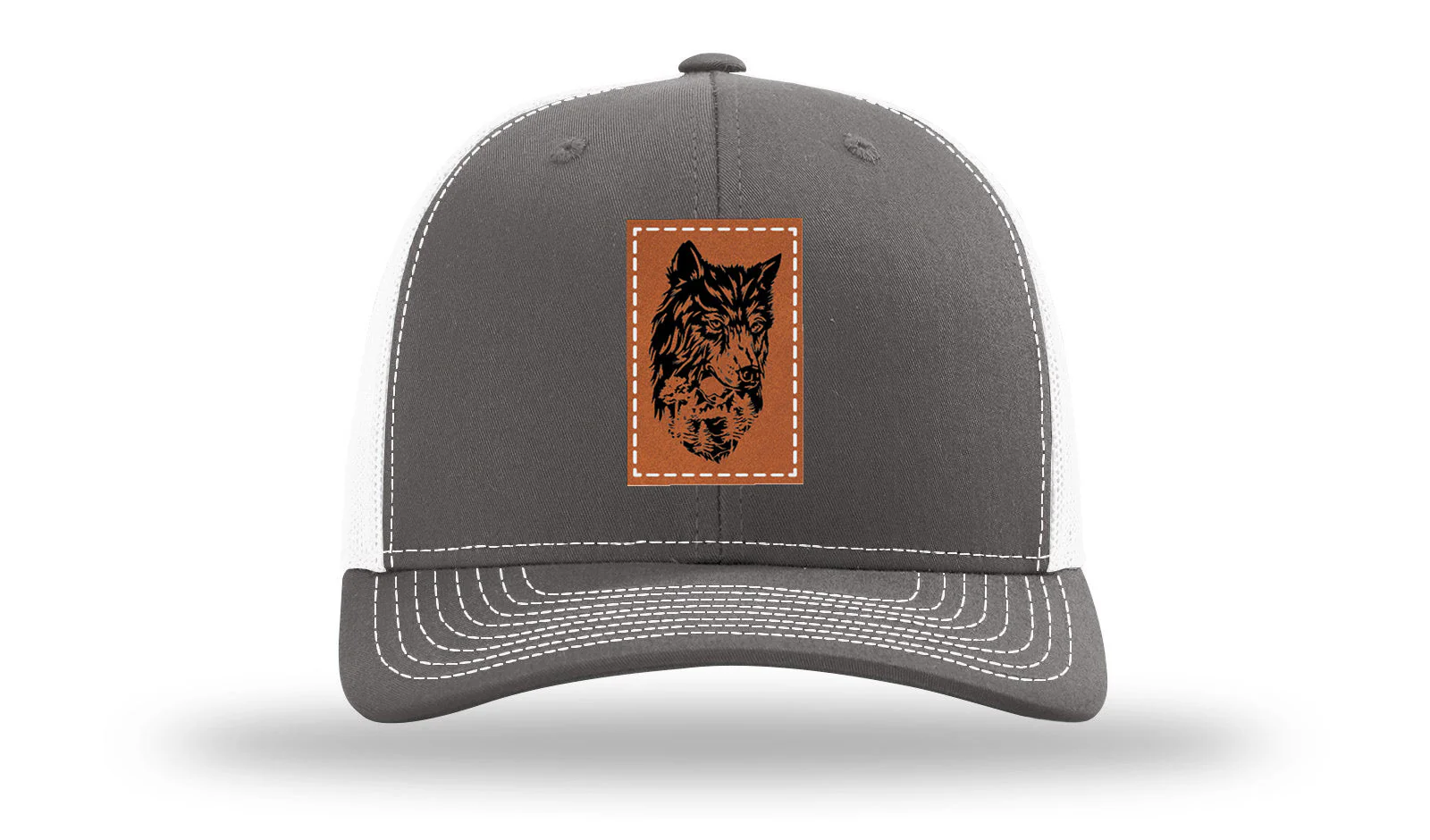 Wolf With Trees Leather Patch Richardson 112 Hat - Image 16