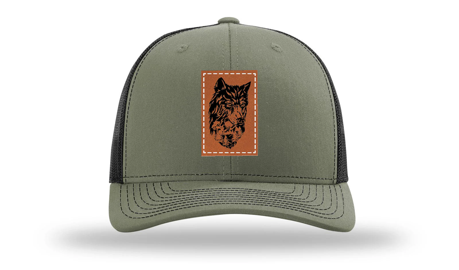 Wolf With Trees Leather Patch Richardson 112 Hat - Image 25