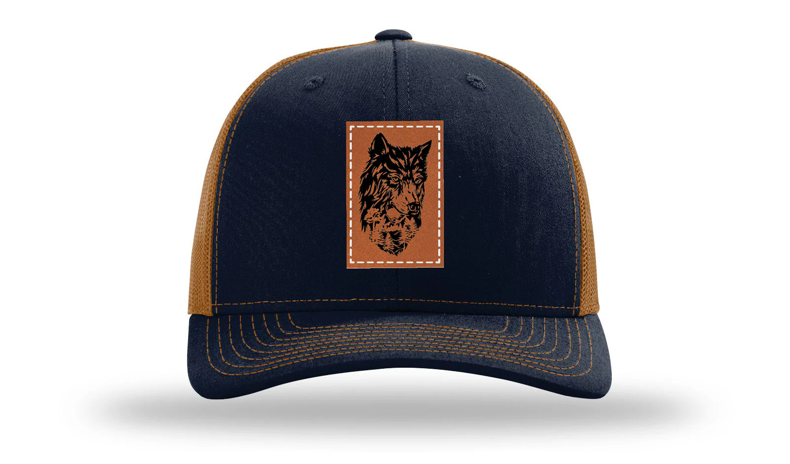 Wolf With Trees Leather Patch Richardson 112 Hat - Image 26