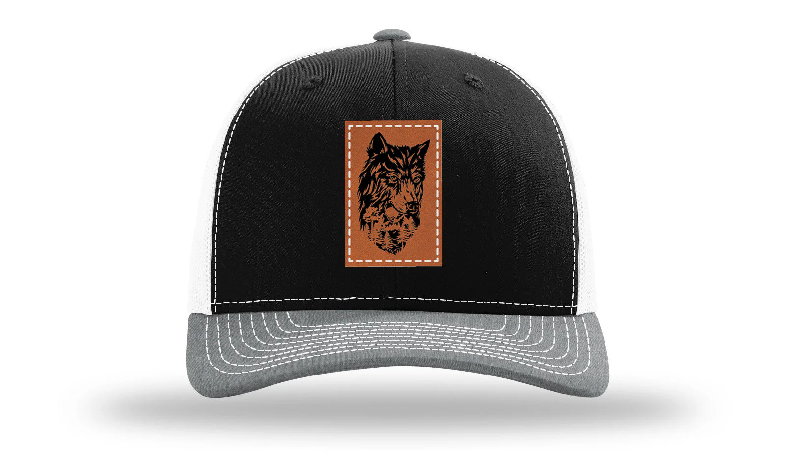 Wolf With Trees Leather Patch Richardson 112 Hat - Image 33