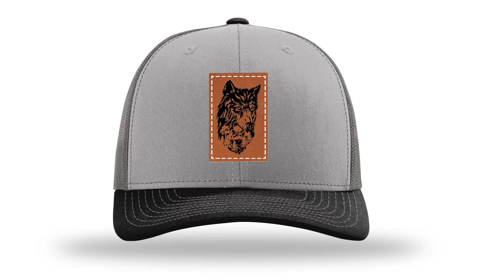 Wolf With Trees Leather Patch Richardson 112 Hat - Image 36