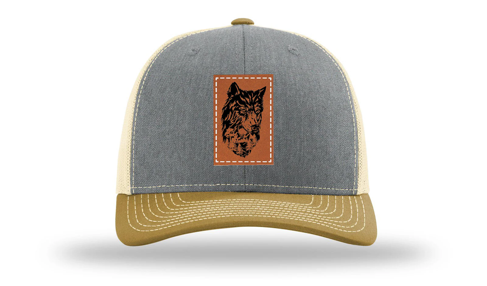 Wolf With Trees Leather Patch Richardson 112 Hat - Image 37