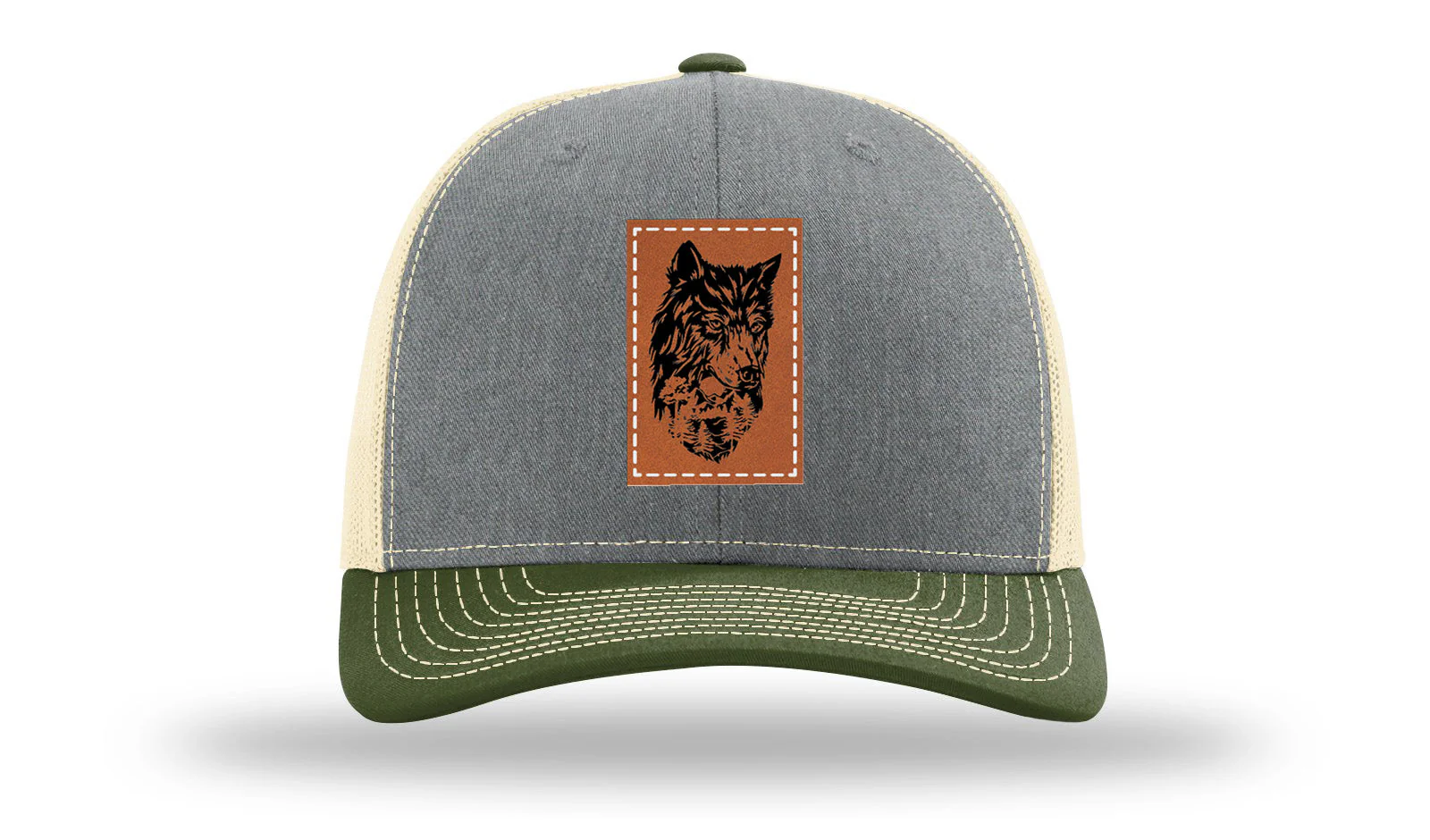 Wolf With Trees Leather Patch Richardson 112 Hat - Image 38